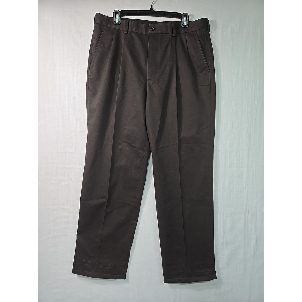 Brooks Brothers 346 Pants Mens 36x30 Dark Brown Chino Pleated Cotton